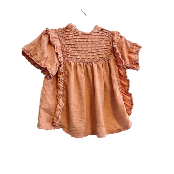 Free People XS Peach Ruffled‎ Short Sleeve Blouse - Picture 2 of 9